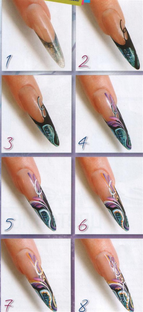 Нарастить ногти поэтапно для начинающих. Пошаговое рисование на ногтях. Пошаговый дизайн нарощенных ногтей. Рисунки на ногтях для начинающих на острых. Наращивание ногтей рисунки.